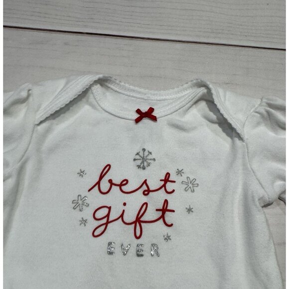 Carter's Baby Girl White Christmas Bodysuit "Best Gift Ever" Long Sleeve 3M - Picture 2 of 6